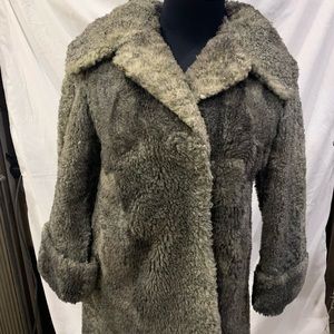 Curly lamb gray mid length fur coat